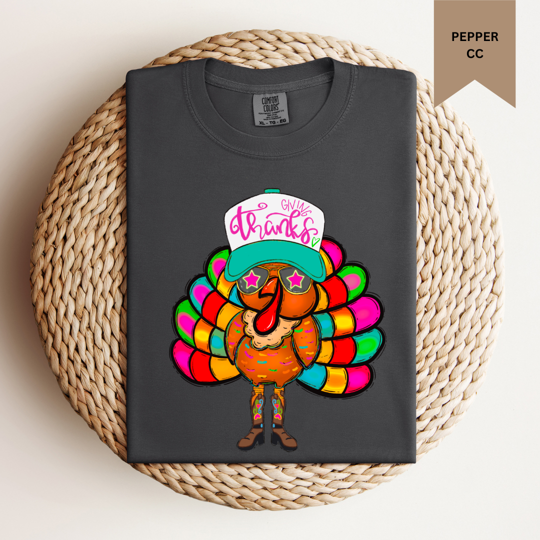 Give Thanks (Turkey With Hat) Tee.