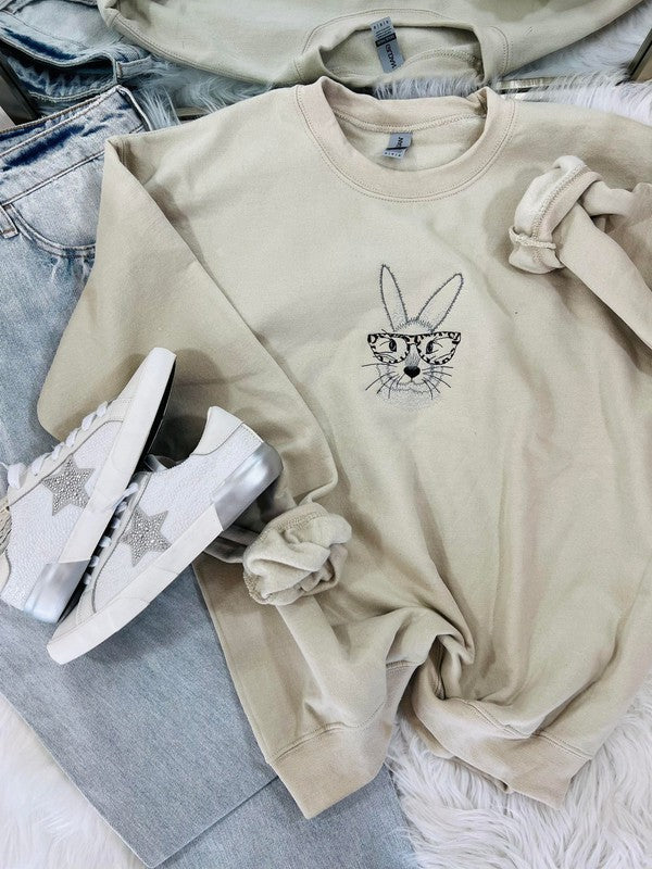 Bunny With Leopard Glasses Embroidered Sweatshirt