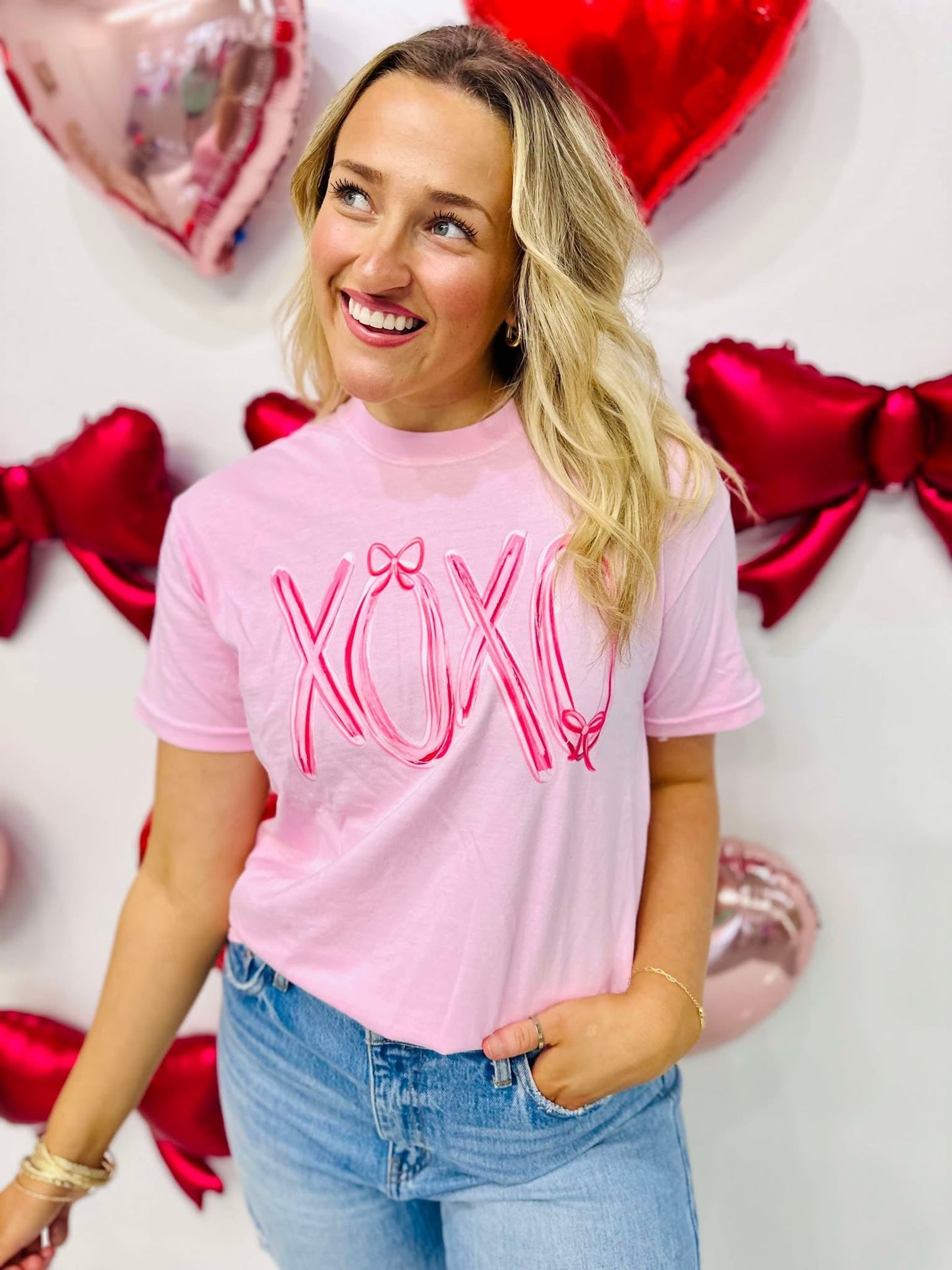 XOXO Cutie Pink Bow DTF Tee