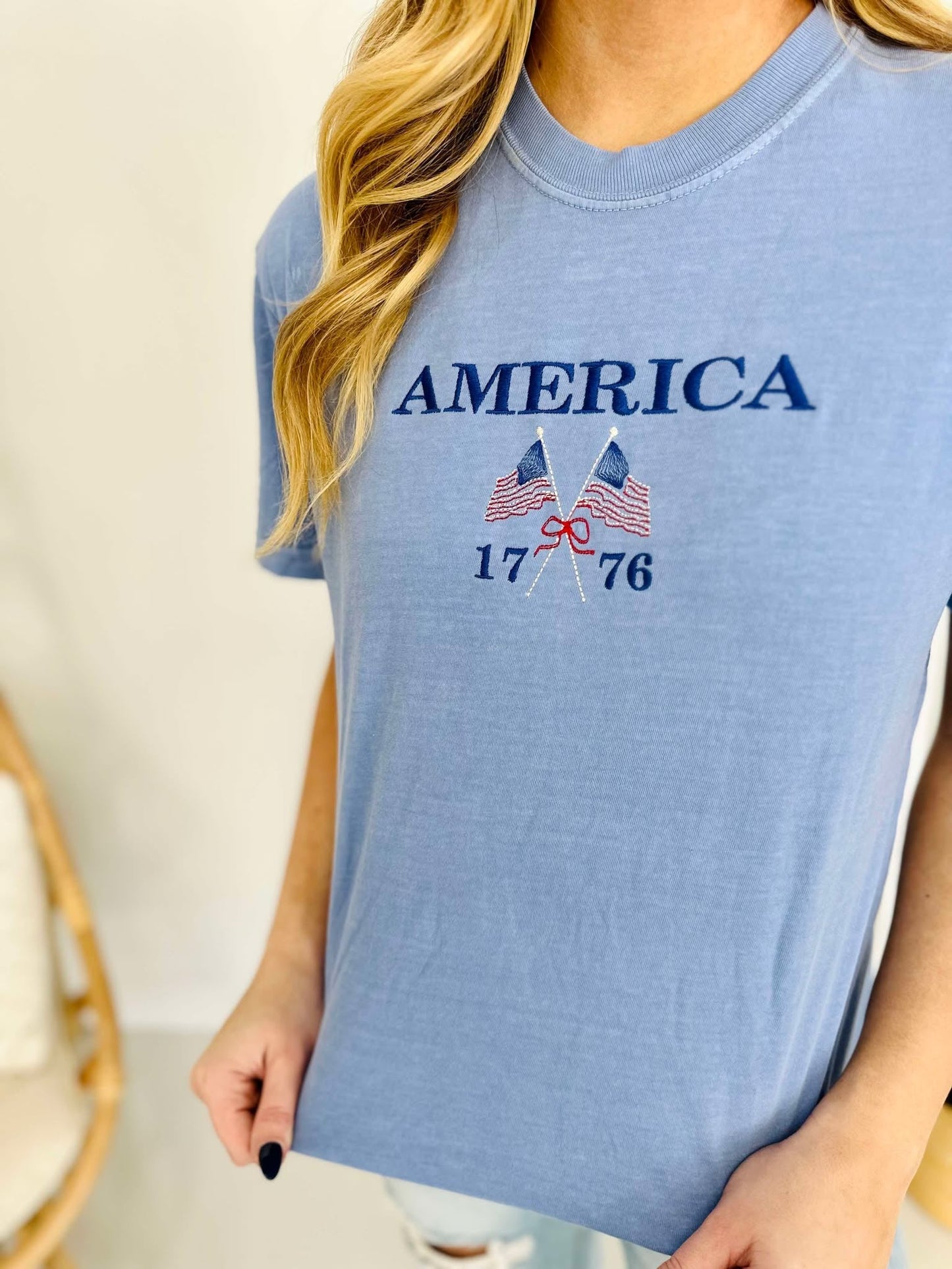 America 1776 Flag Embroidered Tee