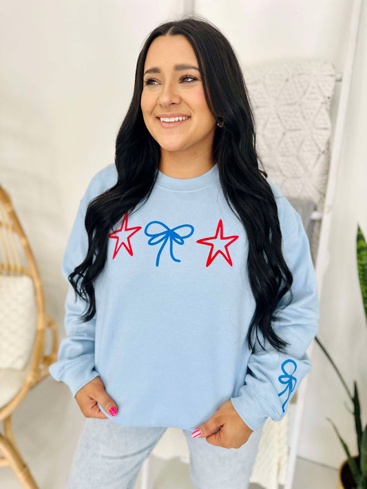 Star's And Bow Trio With Bow Sleeve Sweatshirt