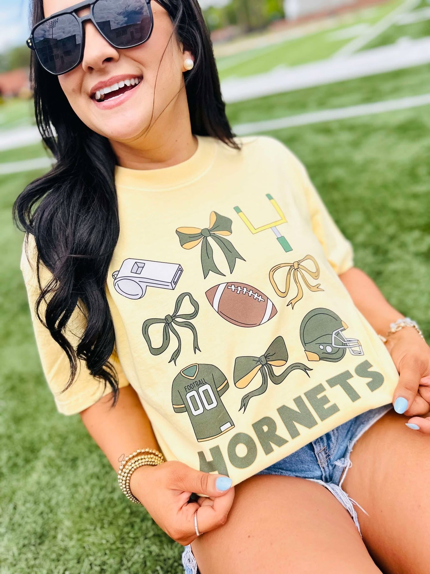Custom Football Bow Collage Stack Graphic Tee