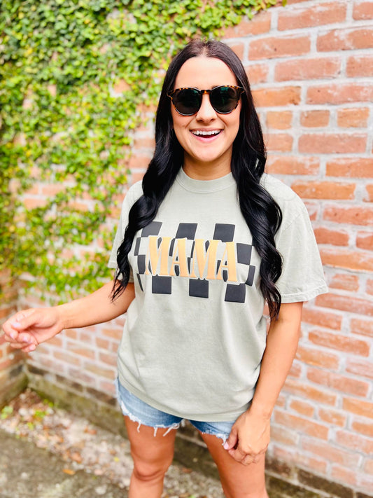 Mama Checkered Puff Graphic Tee