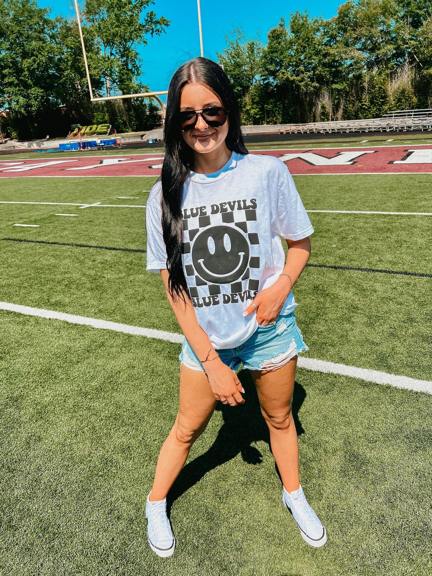 CUSTOM School Spirit Checkered Happy Puff Tee