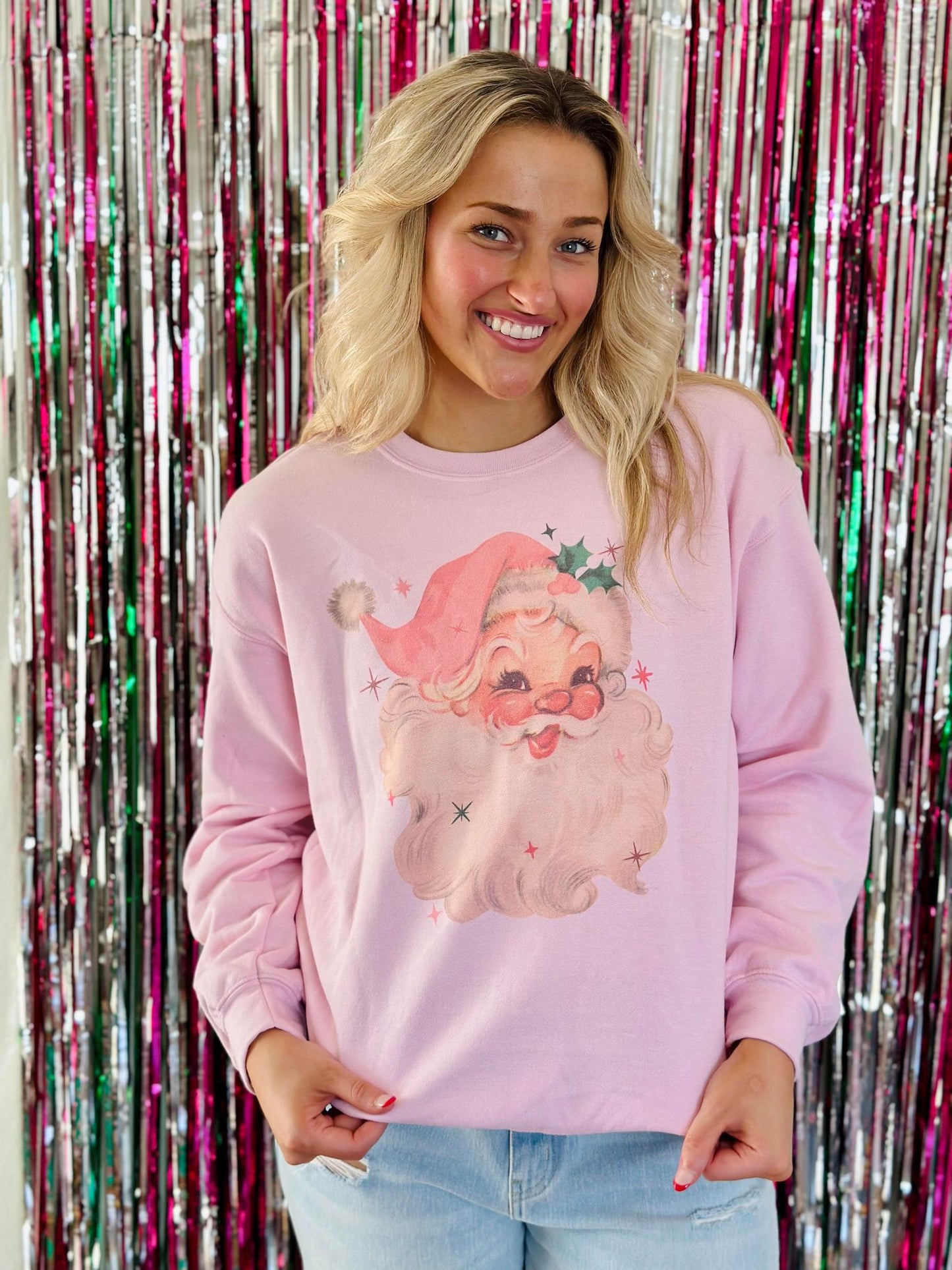 Retro Vintage Pink Hat Santa Sweatshirt
