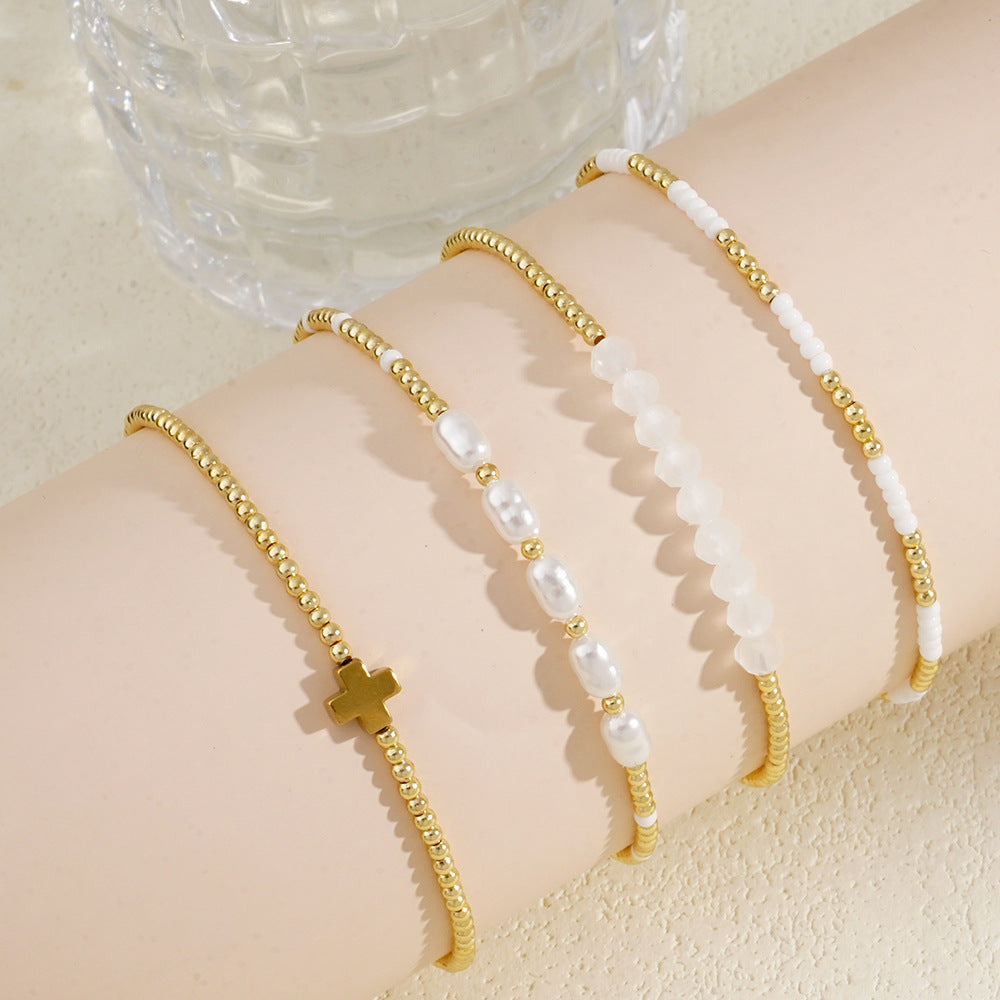 Beaded Cross Bracelet Stack