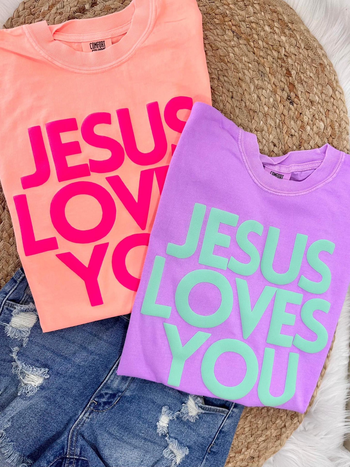 Jesus Loves You Simple Block Puff Tee