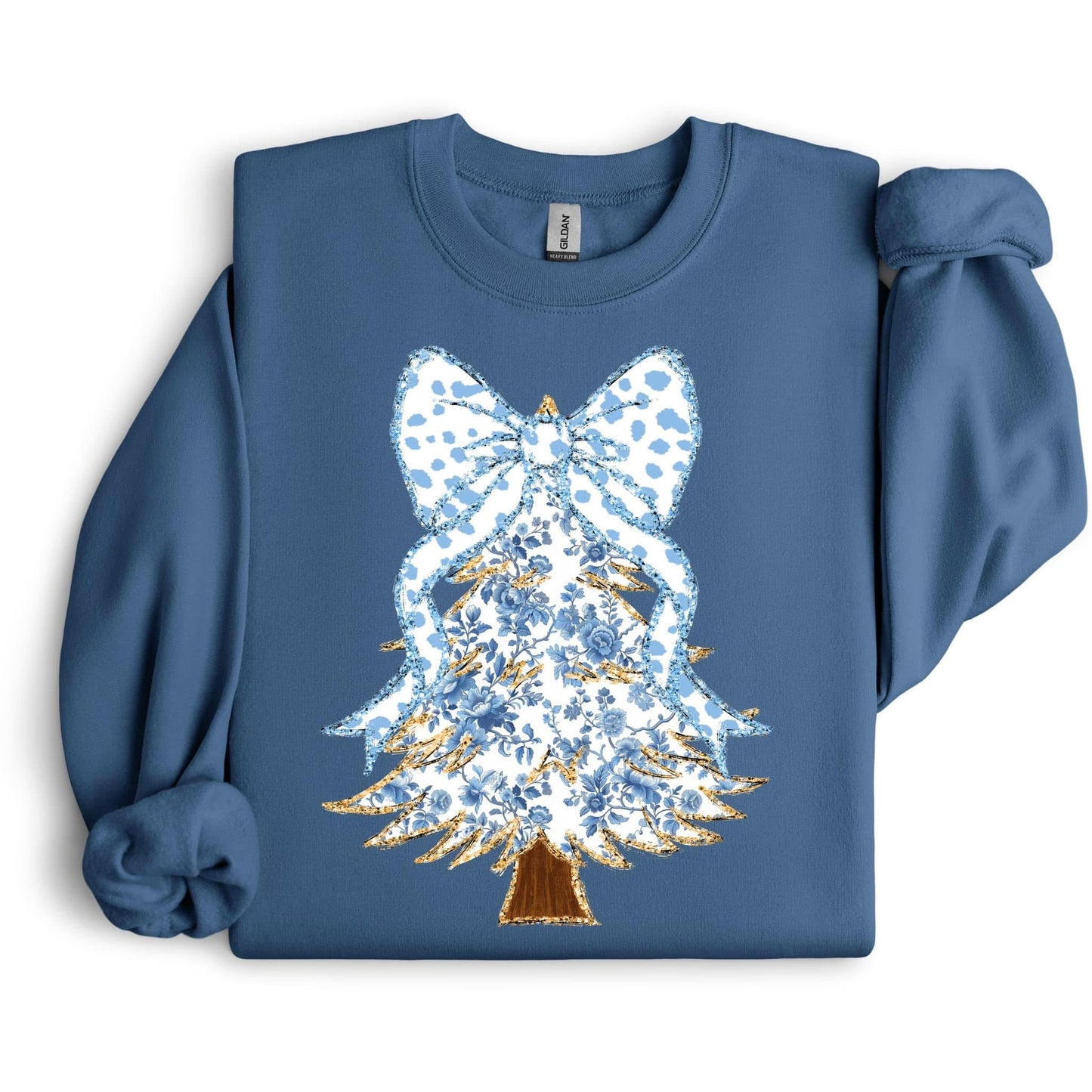 Preppy Blue & White Christmas Tree Sweatshirt.