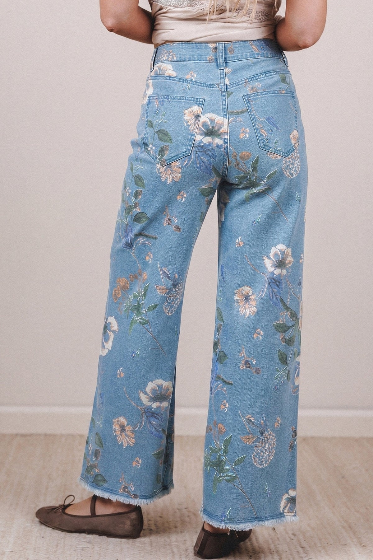 Retro Floral Frayed Hem Jeans RTS