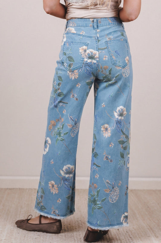 Retro Floral Frayed Hem Jeans RTS