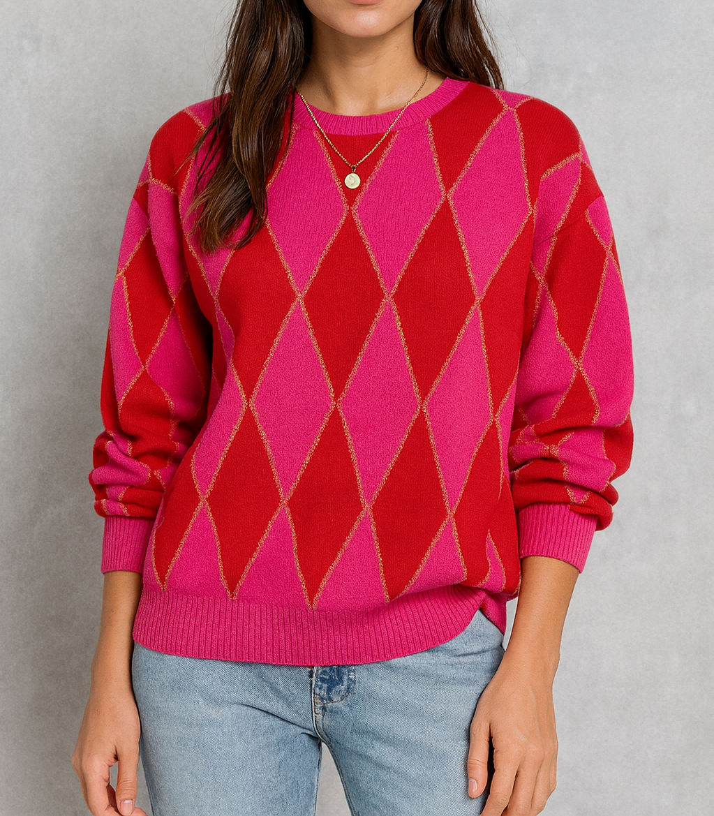 Red Diamond Checkered Sweater November.