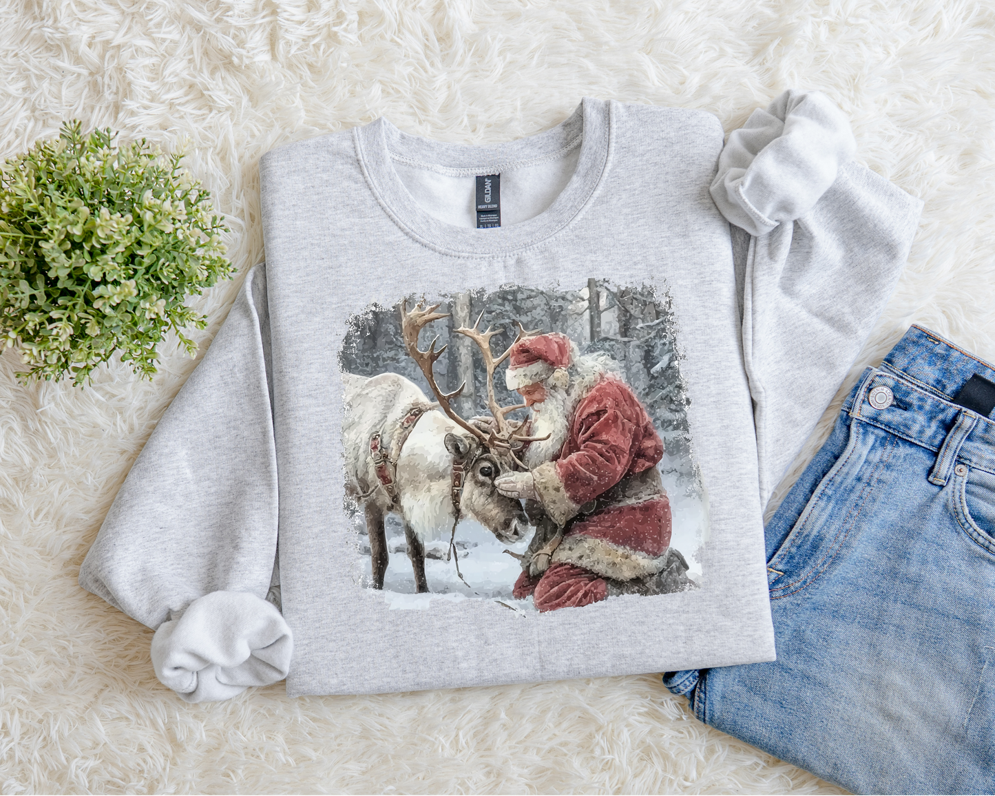 Santa And Reindeer Sweatshirt.