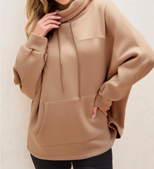 Drawstring Turtleneck Dolman Sleeve Sweatshirt RTS