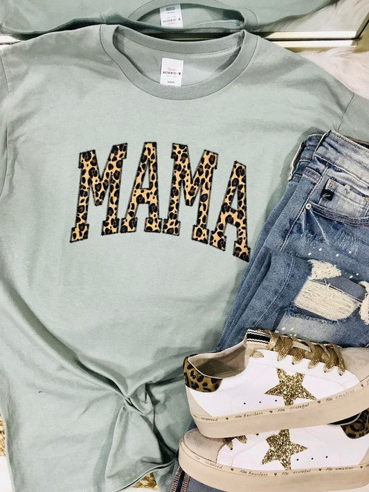 Mama Varsity Leopard Applique Sweatshirt