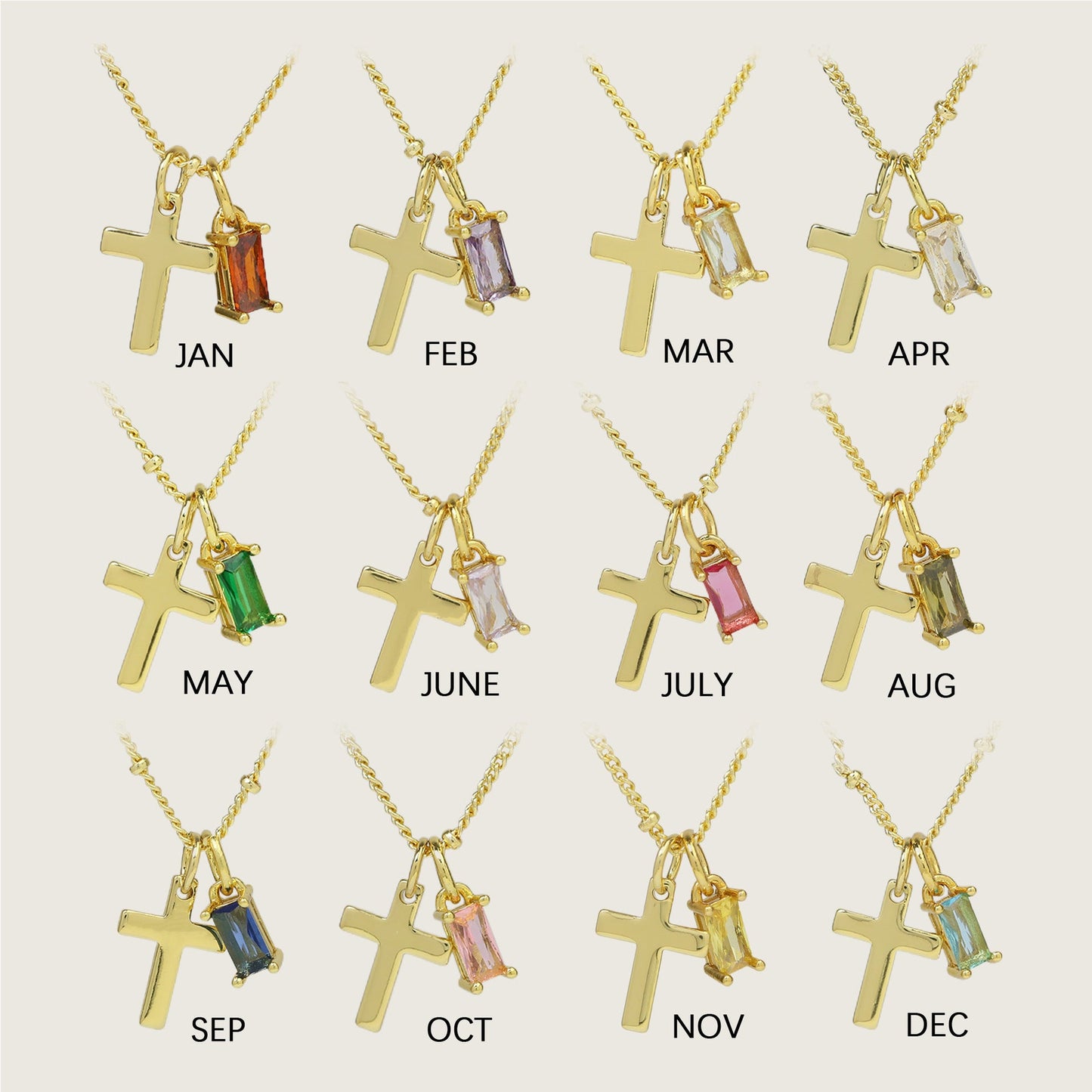 PREORDER: Dainty Cross Birthstone Necklace