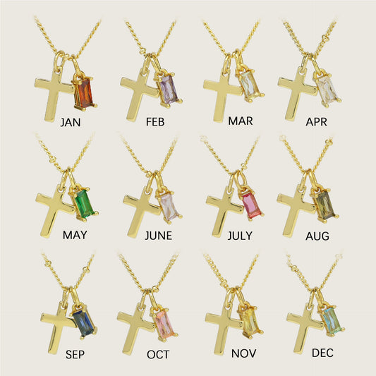PREORDER: Dainty Cross Birthstone Necklace