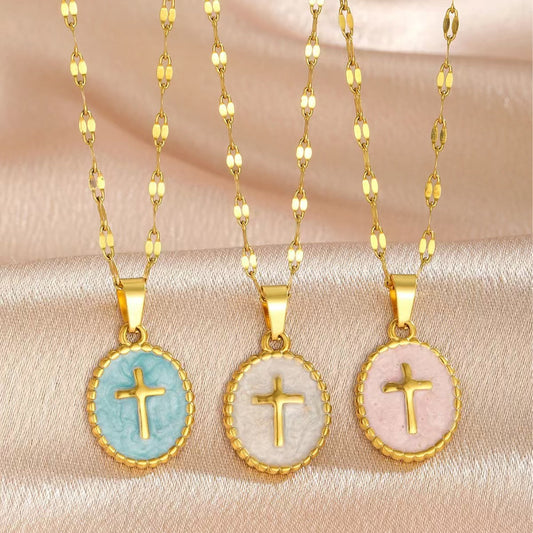 PREORDER: Grace Oval Cross Pendant Necklace