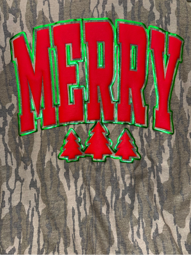 MERRY Double Puff Christmas Tree CMAS91 Bottomland Tee