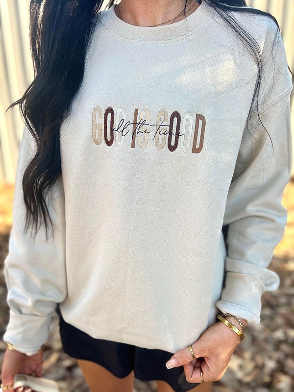 God Is Good Neutral Multi Embroidered Sweatshirt