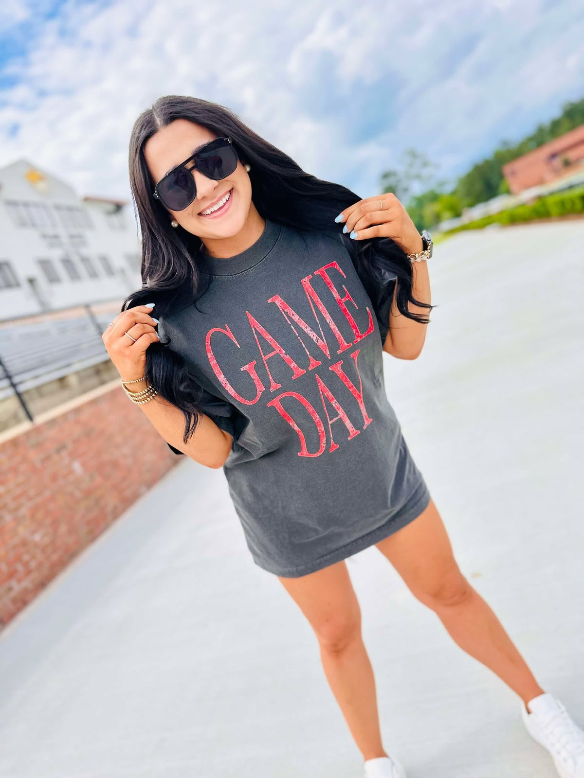 Oversized Distressed Game Day Graphic Tee