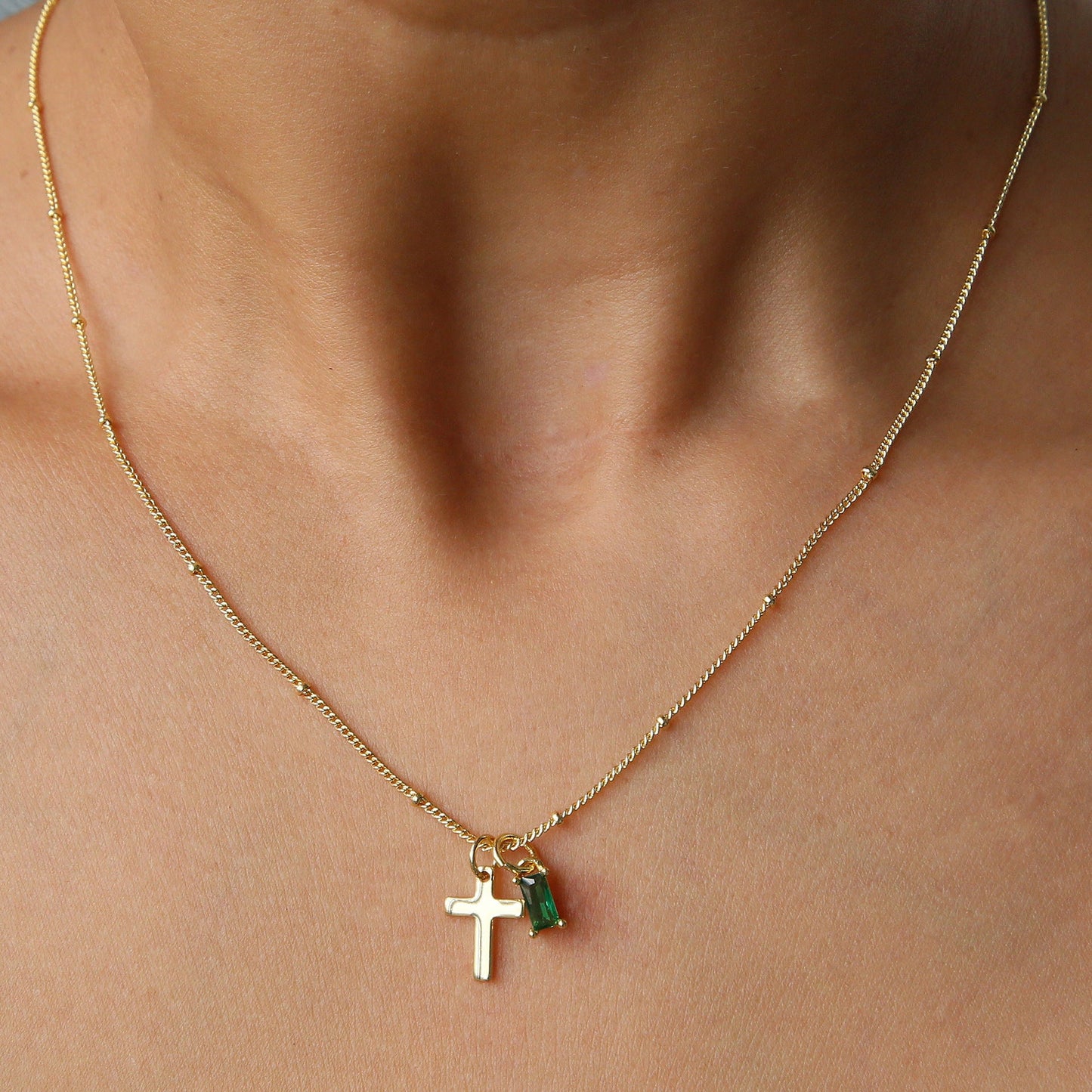 PREORDER: Dainty Cross Birthstone Necklace