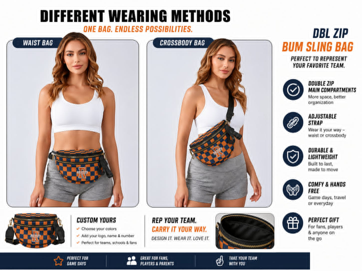 PREORDER: Custom Double Zip Bum Sling Bags RERUN 8.24.26