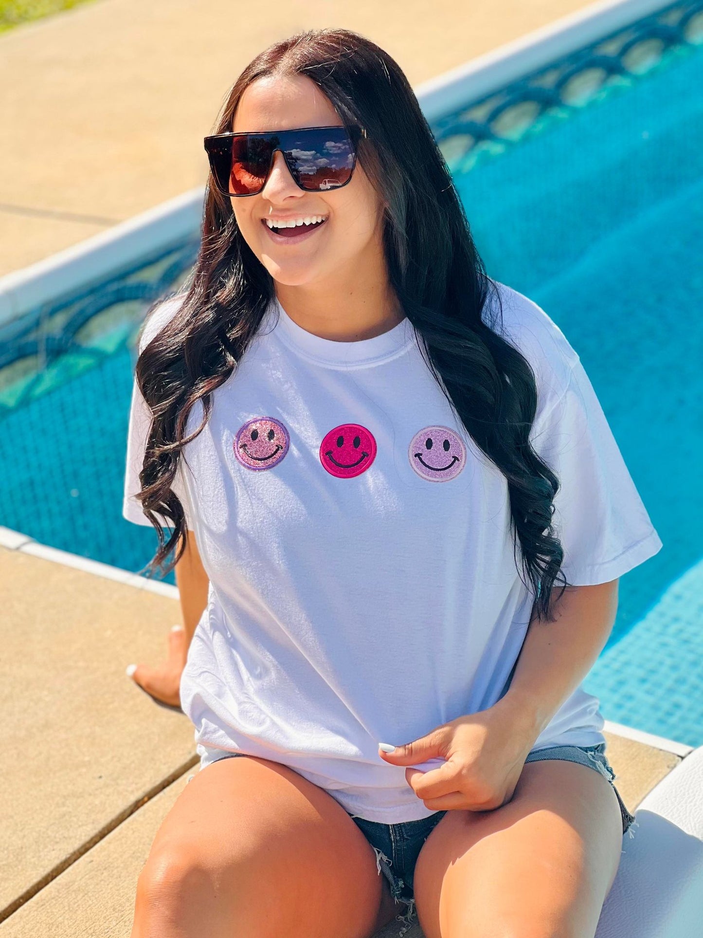 Pink Glitter Happy Trio Patch Tee