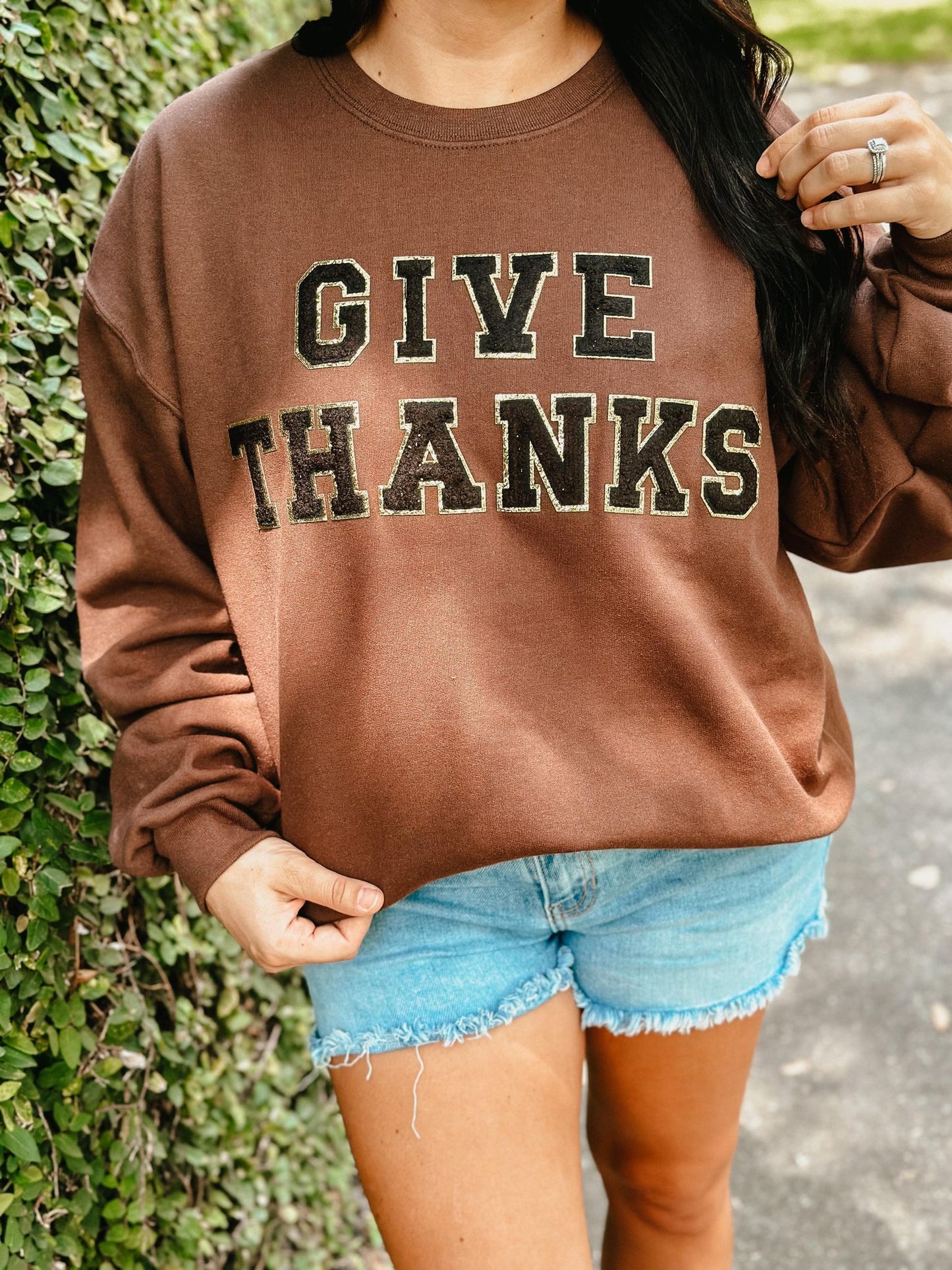 Give Thanks Chenille Patch Thanksgiving Sweatshirt