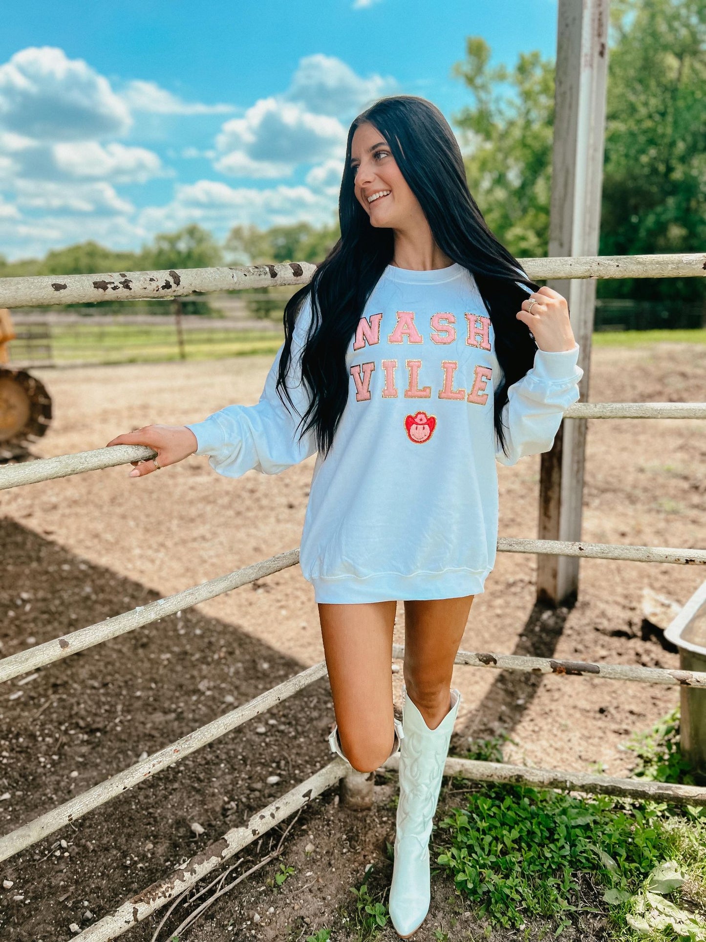 Nash Pink Cowgirl Happy Patch Sweatshirt