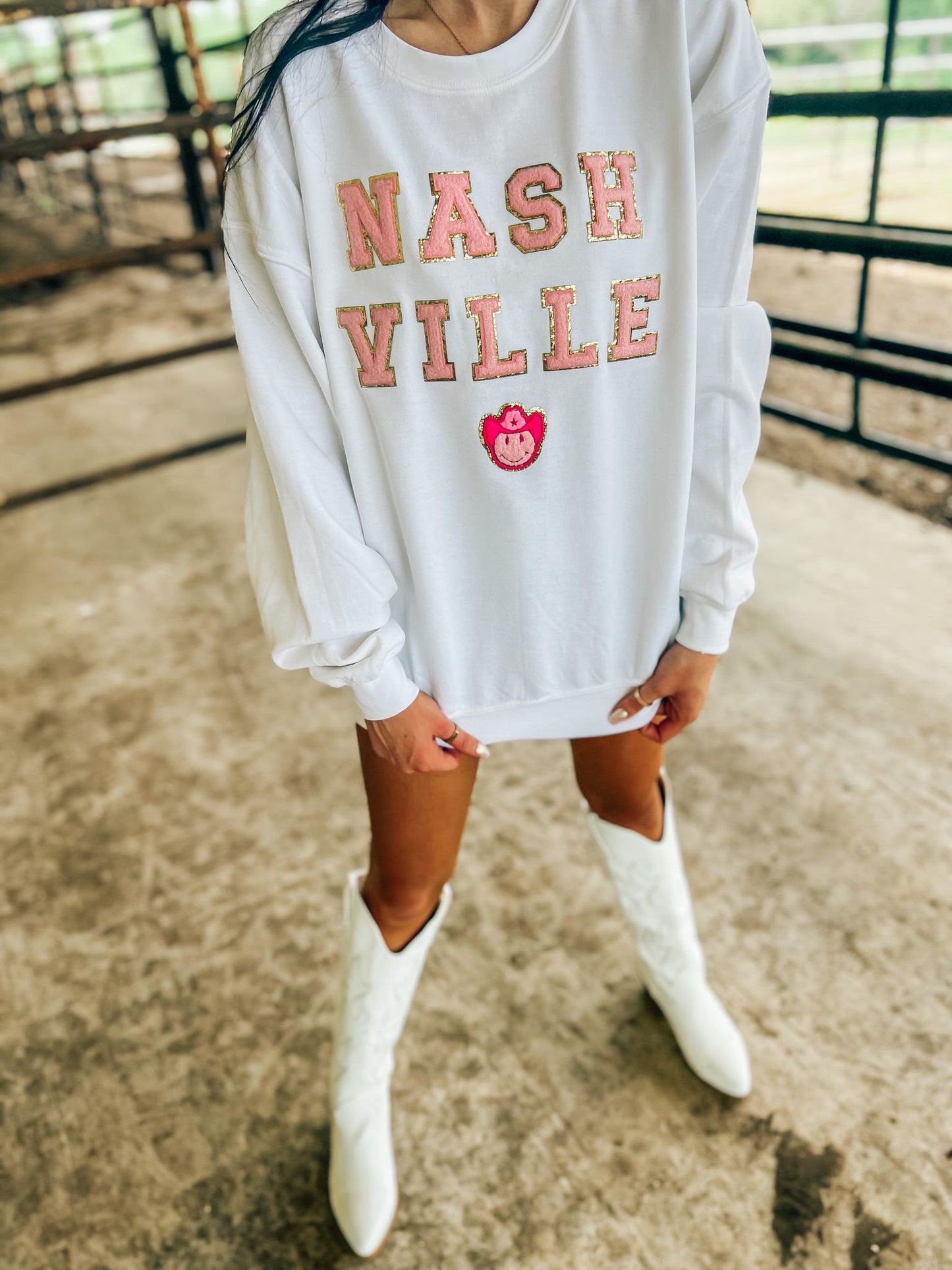 Nash Pink Cowgirl Happy Patch Sweatshirt