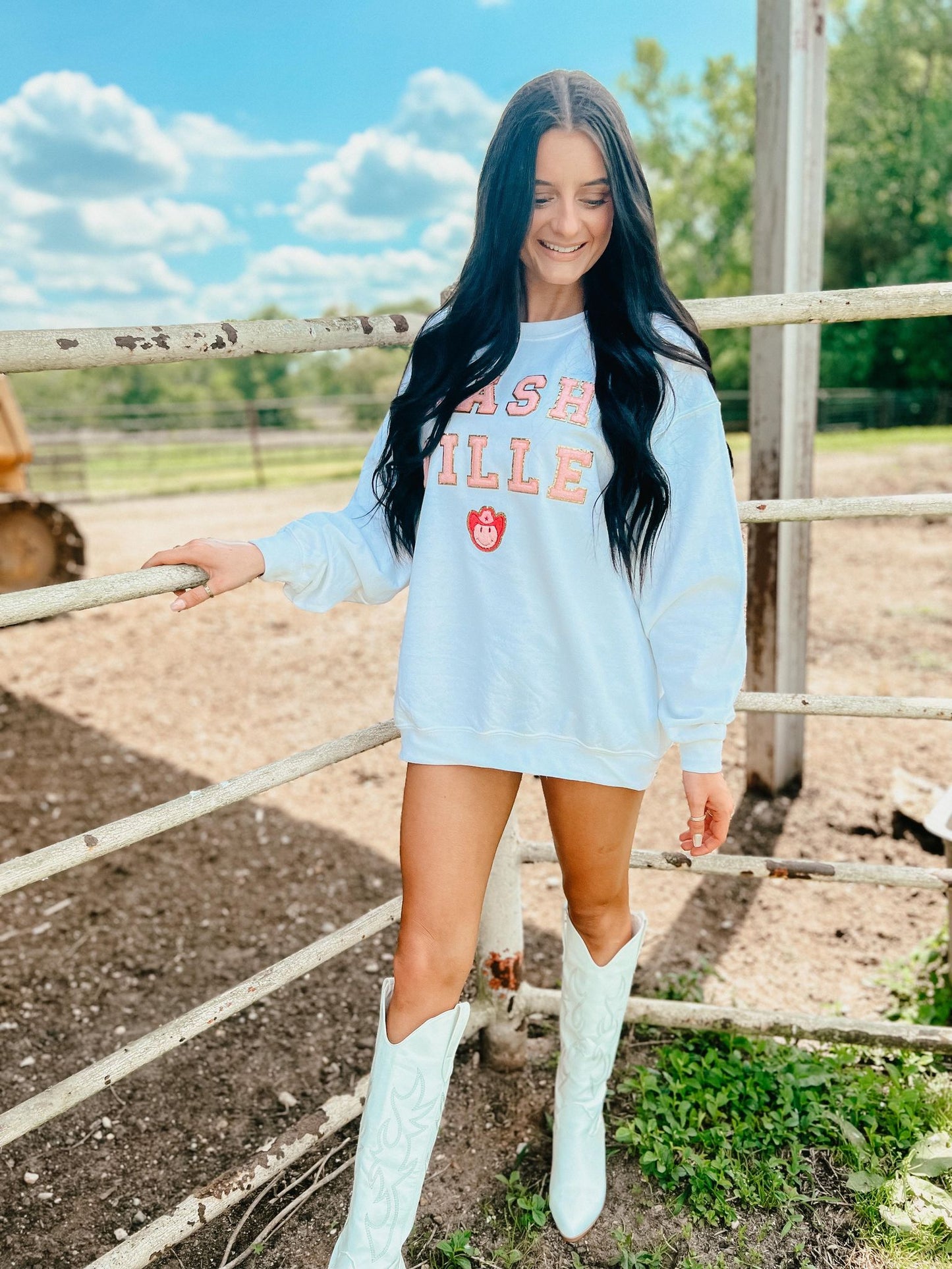 Nash Pink Cowgirl Happy Patch Sweatshirt