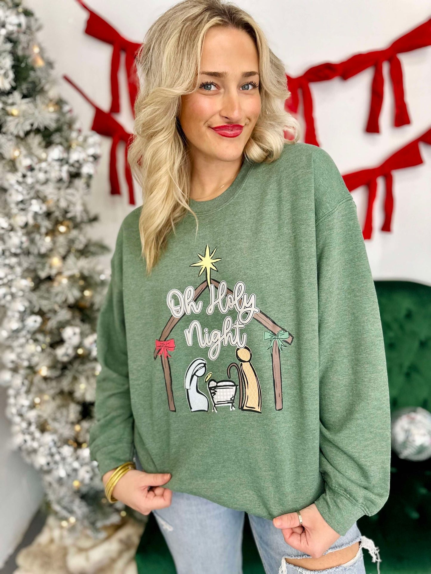 Ready to Ship Oh Holy Night Nativity Manger DTF Sweatshirt