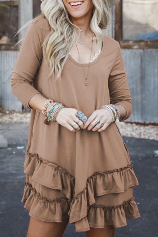 Brown Ruffle Hem Dress RTS