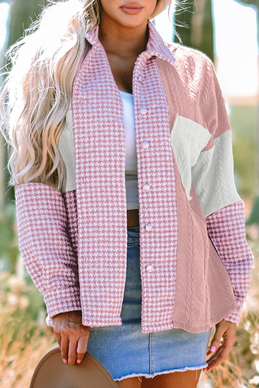 Pink Colorblock Houndstooth Shacket RTS