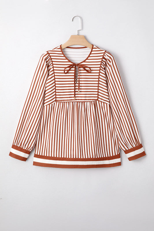 Brown Stripe Long Sleeve Blouse RTS