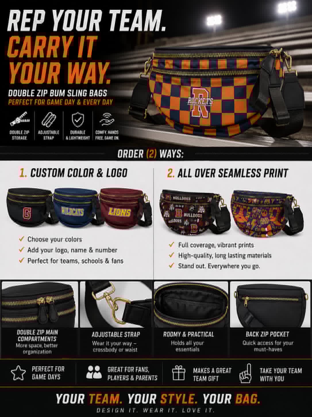PREORDER: Custom Double Zip Bum Sling Bags RERUN 8.24.26