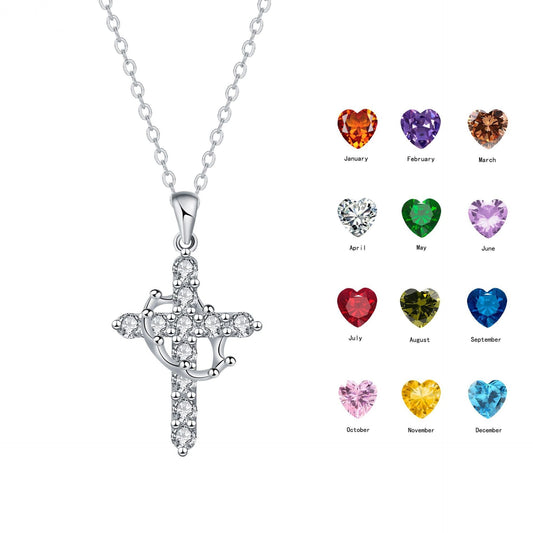 PREORDER: Eternal Heart Birthstone Cross Necklace
