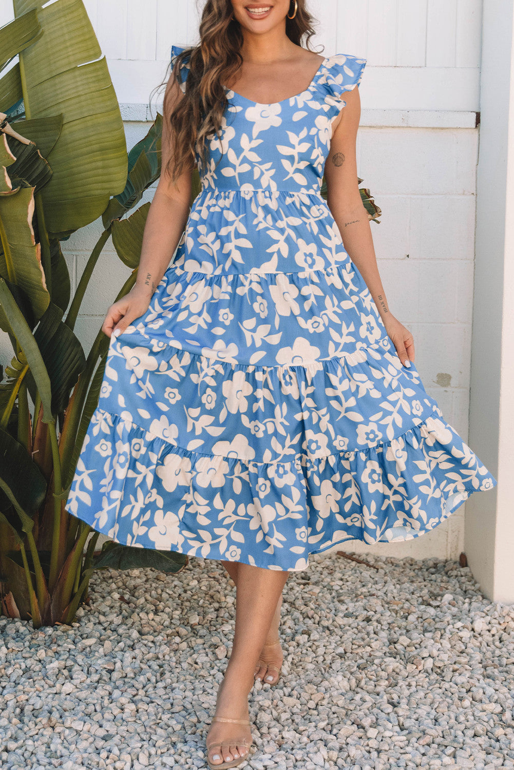 Blue Floral Tiered Dress RTS