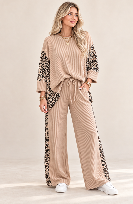 Leopard Patch Ribbed Long Pant Set RTS