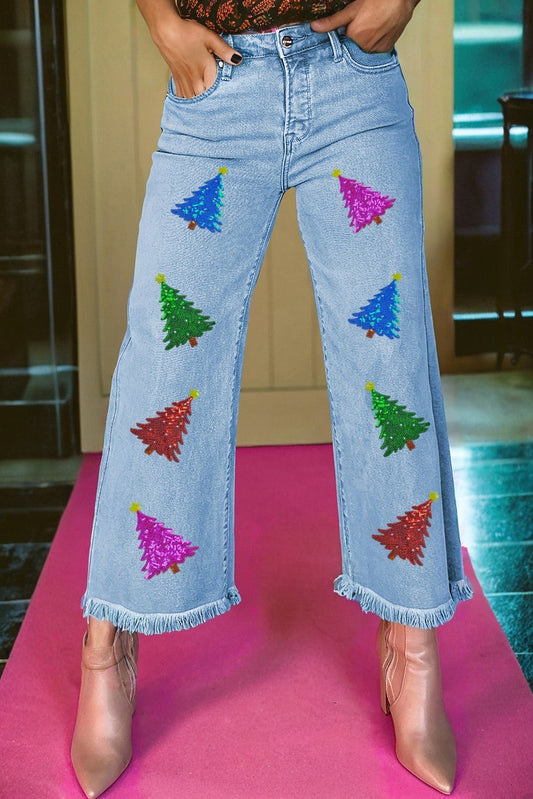 Christmas Tree Patched Jeans RTS