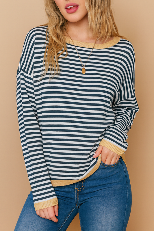 Grey Contrast Striped Sweater October.