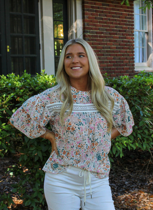 Floral Wide Sleeve Ruffle Top RTS