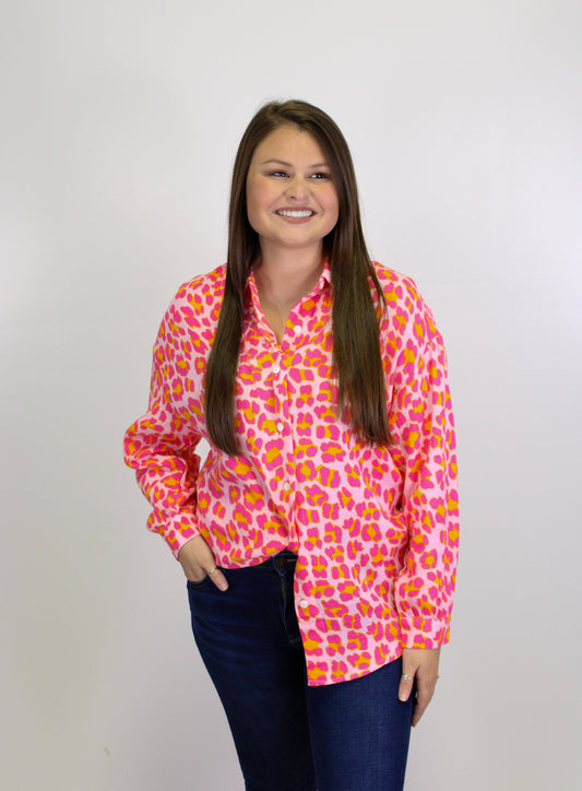 Pink Leopard Button Blouse RTS