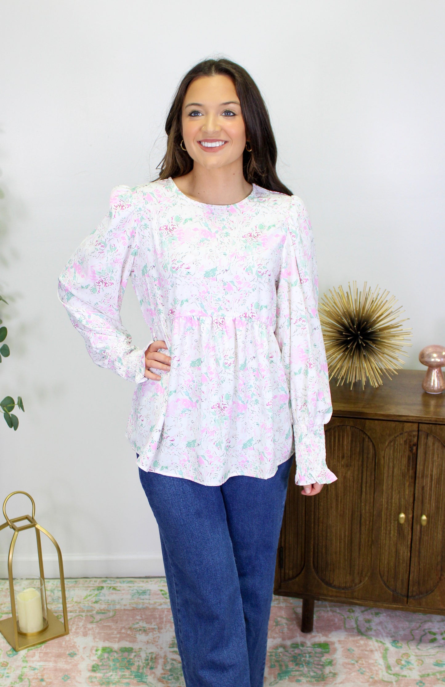 White Floral Babydoll Blouse RTS