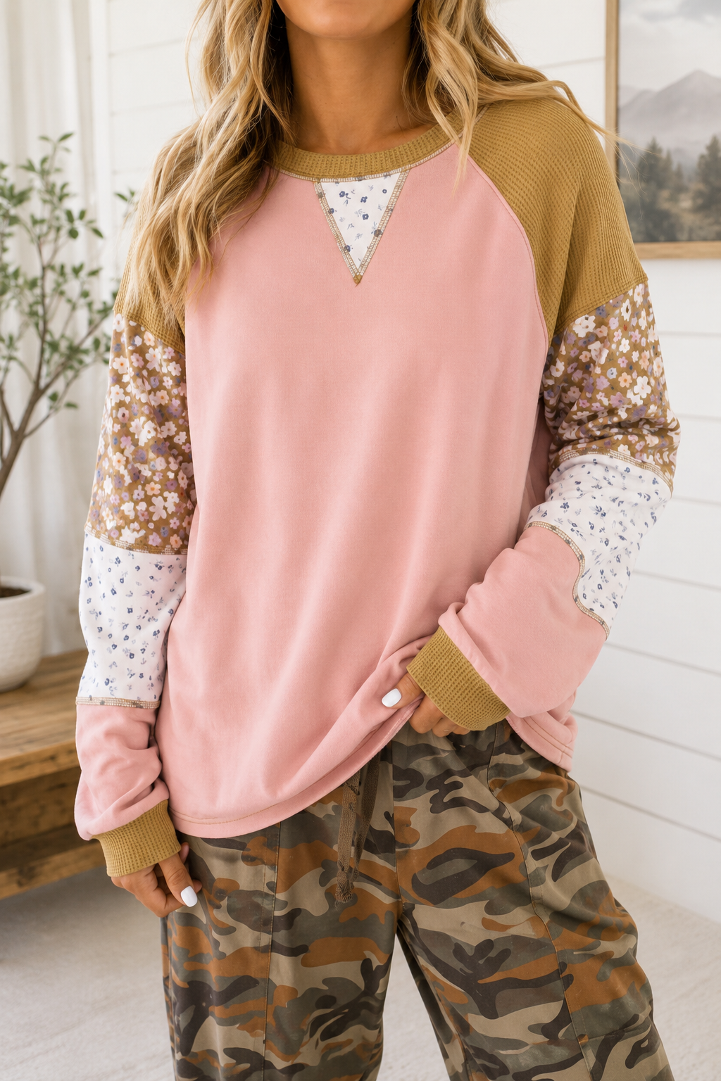 Pink Colorblock Floral Top