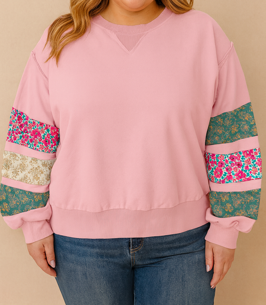 Pink Plus Size Floral Patched Sweatshirt October.