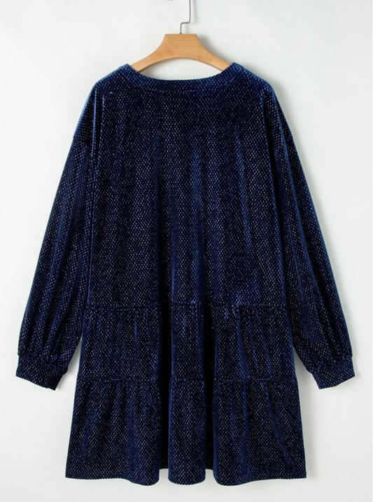 PLUS SIZE TEXTURED VELVET V NECK DRESS RTS