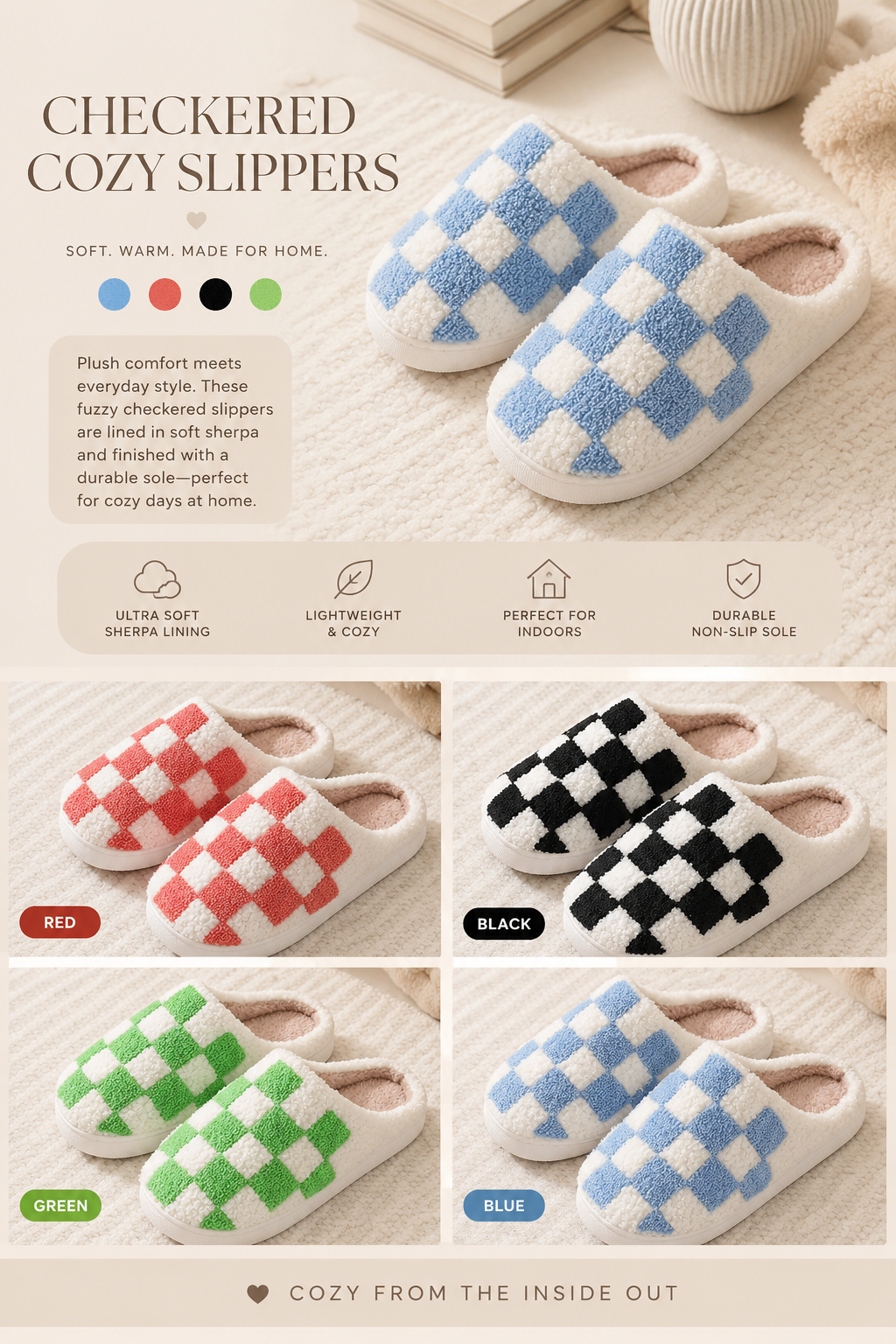 PREORDER: Checkered Cozy Slippers 8.17.26