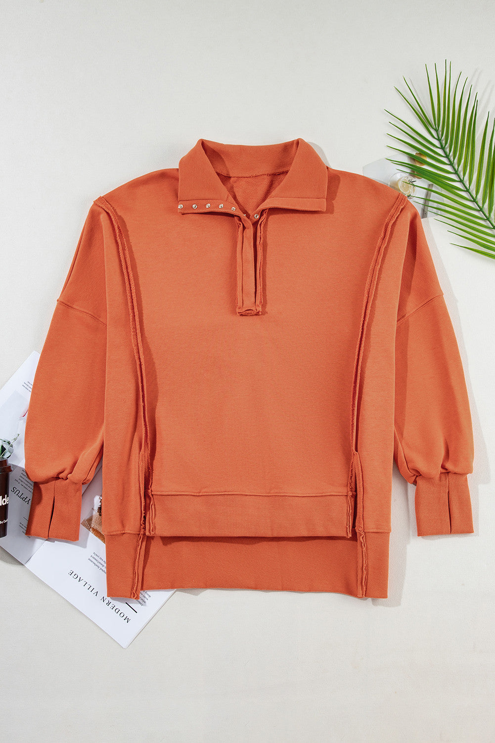 Orange Buttoned Baggy Slit Sweatshirt October.
