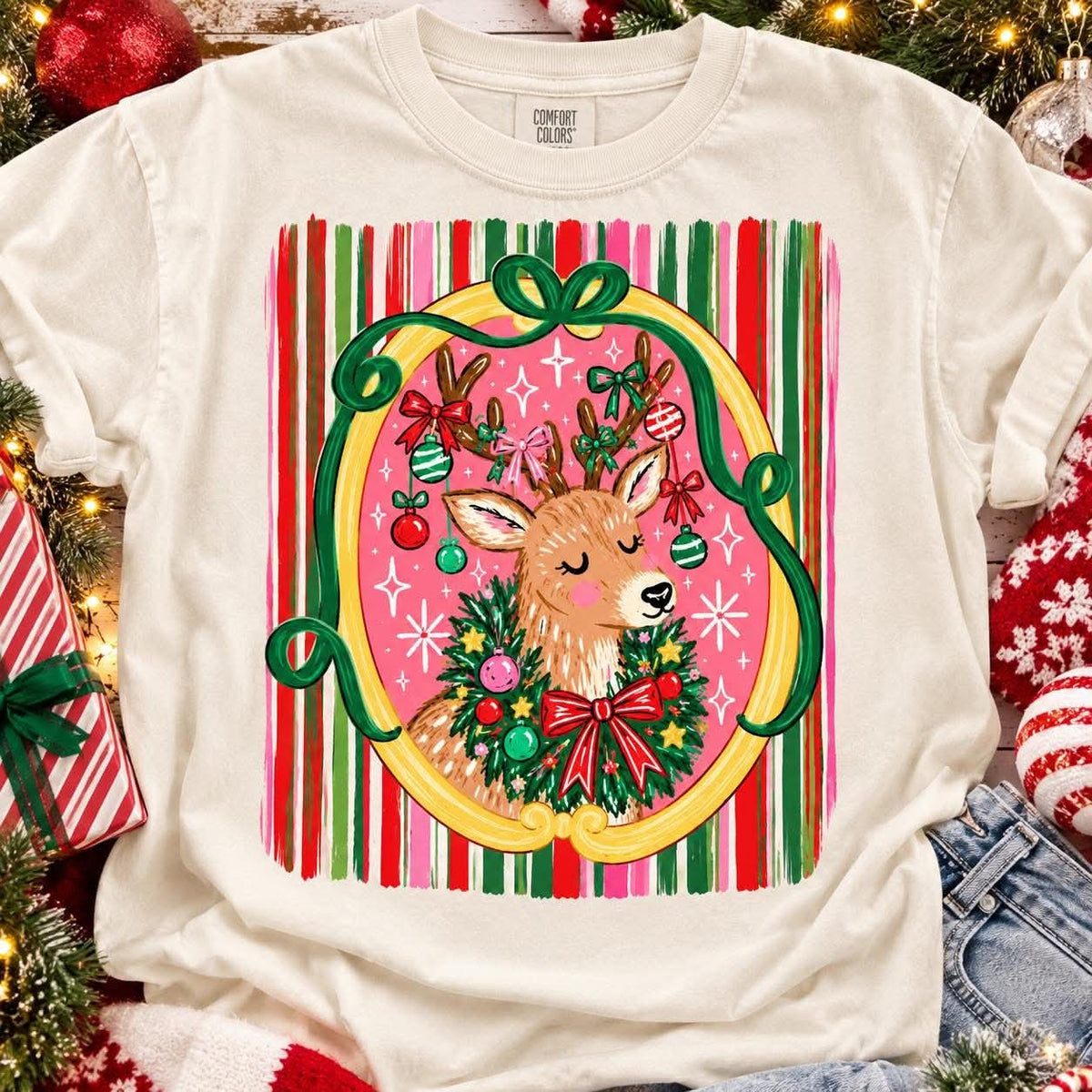 Christmas Deer Stripes CMAS107 DTF Graphic